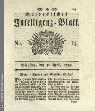 No. 14. Dienstag, den 3ten April, 1792