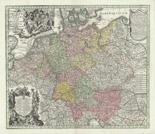 Imperium Romano-Germanicum in suos Circulos Electorat. Et Status Summâ curâ et Studio divisum : Cum Grat. et Pr. S.R.I. Vicariatg, in part. Rheni, Sueuiæ et Jur. Francon.
