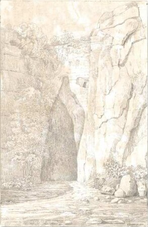 Gärtner, Friedrich von; Syrakus (Siracusa, Sizilien); Steinbruch, Grotte "Ohr des Dionysos" - Perspektive