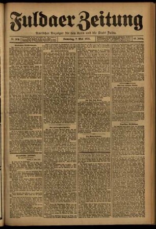 Erste Ausgabe vom Samstag, den 07. Mai 1921.