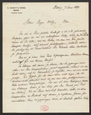 Brief an Hugo Wolf : 07.06.1891