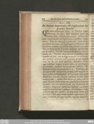 Cap. VII. De Nomine Imperatoris, & supplicatione Imperatori decretis.