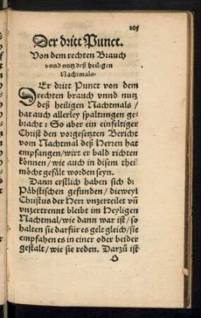 Der dritt Punct. Von dem rechten Brauch unnd nutz deß heiligen Nachtmals.