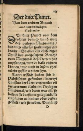Der dritt Punct. Von dem rechten Brauch unnd nutz deß heiligen Nachtmals.