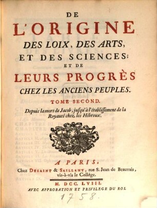 De L'Origine Des Loix, Des Arts, Et Des Sciences; Et De Leurs Progrès Chez Les Anciens Peuples, 2. Depuis la mort de Jacob, jusqu'à l'établissement de la Royauté chez les Hébreux