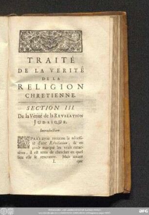 Section III. De la Vérité de la Revelation Judaïque.