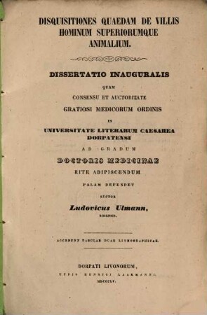 Disquisitiones quaedam de villis hominum superiorumque animalium
