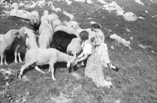 Bayrischzell: zwei Mädchen an einer Schafherde