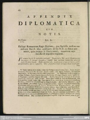 Appendix Diplomatica Cum Notis