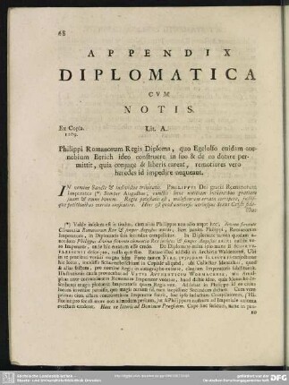 Appendix Diplomatica Cum Notis