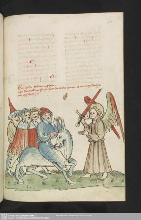 168r: kolorierte Federzeichnung: Balaam und der Engel