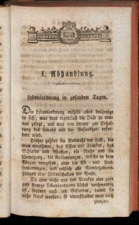I. Abhandlung. Lebensordnung in gesunden Tagen.