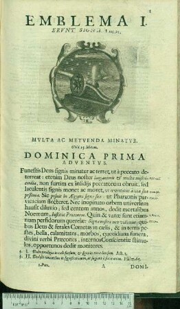 Emblema I. Ervnt Signa. Luc.21. Mvlta Ac Metvenda Minatvr. Ovid.15.Metam. Dominica Prima Adventvs.