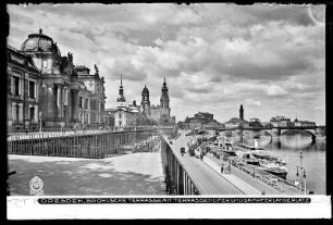 Dresden, Brühlsche Terrasse und Terrassenufer mit Dampferanlegestelle