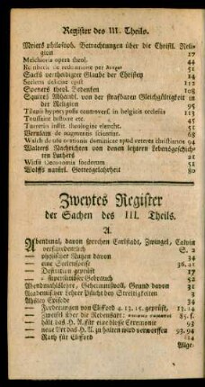 Zweytes Register der Sachen des IIIten Theils