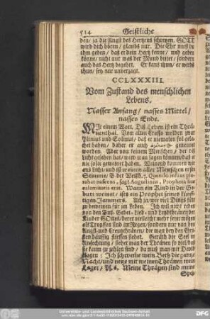 CCLXXXIII. Vom Zustand des menschlichen Lebens. Nasser Anfang, nasses Mittel, nasses Ende.