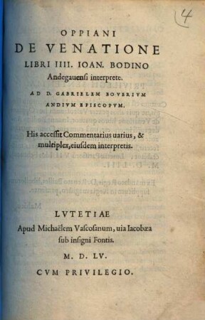 Oppiani de venatione libri IIII
