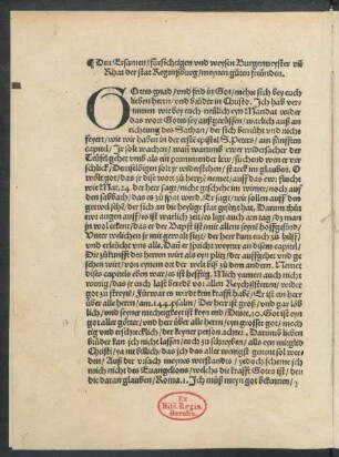 Den Ersamen/ fürsichtigen und weysen Burgermeyster und Rhat der stat Regenßburg/ meynen guten freünden.