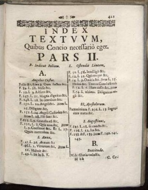 Index Textuum, Quibus Concio necessariò eger.