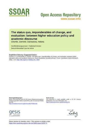 The status quo, imponderables of change, and evaluation: between higher education policy and academic discourse