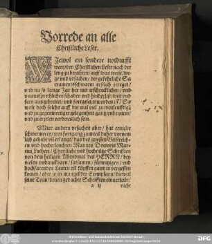 Vorrede an alle Christliche Leser.