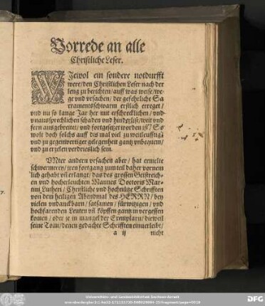 Vorrede an alle Christliche Leser.