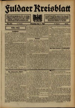 Erste Ausgabe vom Dienstag, den 07. Juli 1914.
