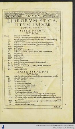 Index Librorum et Capitum Primae Controversiae.