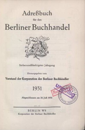Stempel: Stadtbücherei. Berlin-Steglitz, Grunewaldstr. 2