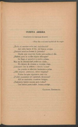 Cuesta arriba : (Traducido de Gabriela Rosetti)