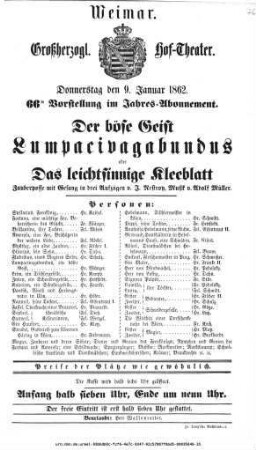 Der böse Geist Lumpacivagabundus oder Das leichtsinnige Kleeblatt