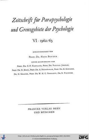 Band 6: Zeitschrift für Parapsychologie und Grenzgebiete der Psychologie