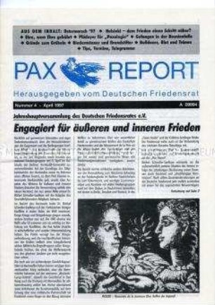 Mitteilungsblatt (Rundbrief) des Deutschen Friedensrates u.a. über den Ostermarsch 1997, zur Ausstellung "Vernichtungskrieg - Verbrechen der Wehrmacht 1941 - 1944" und zum Einsatz der Bundeswehr in Bosnien – Sachkonvolut
