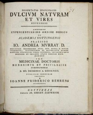 Dissertatio Inavgvralis Dvlcivm Natvram Et Vires Expendens
