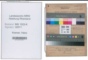 Entnazifizierung Hans Kremer , geb. 24.07.1893 (Versandleiter)