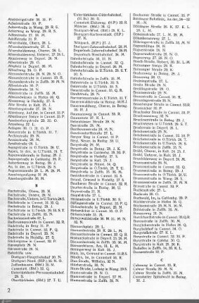 Straßenverzeichnis zum Stadtplan
