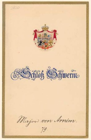 Menükarte : Diner, Schloß Schwerin