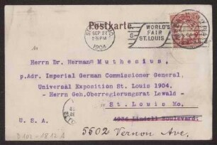 Schreiben an Hermann Muthesius (Postkarte)