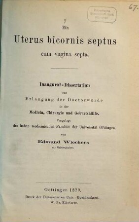 Ein Uterus bicornis septus cum vagina septa : Inaug.-Diss.