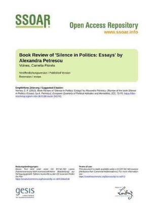 Book Review of 'Silence in Politics: Essays'
by Alexandra Petrescu