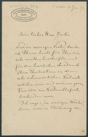 04. Januar 1891, Dresden [Brief von Alphons Stübel an Max Uhle]