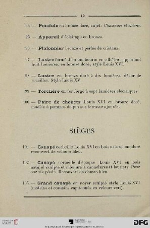 Sièges (Nr. 101-124)
