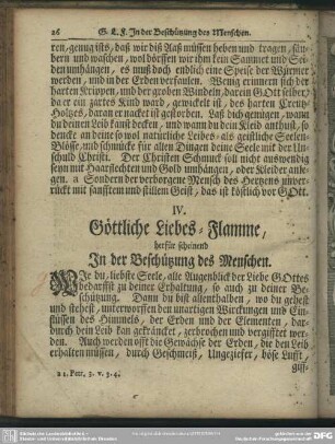 IV. Göttliche Liebes-Flamme, herfür scheinend In der Beschützung des Menschen