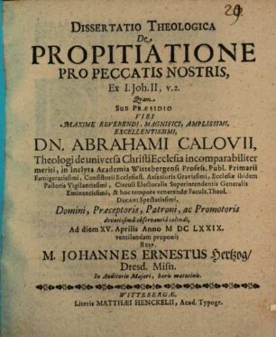 Diss. theol. de propitiatione pro peccatis nostris