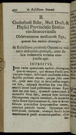 II. Godofred Behr,...de Resectione portionis Omenti...ex vulnere...prolapsi,[...]