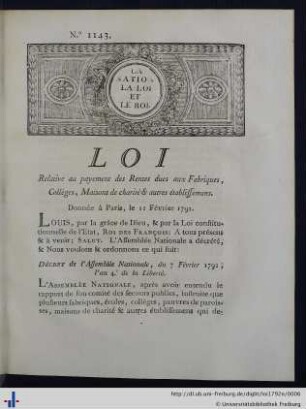 Loi Relative au payement des Rentes.
