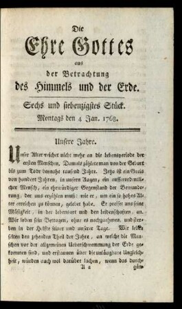 Sechs und siebenzigstes Stück. Montags den 4 Jan. 1768