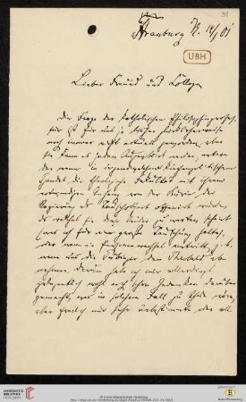 Brief von Wilhelm Windelband an Heinrich Rickert