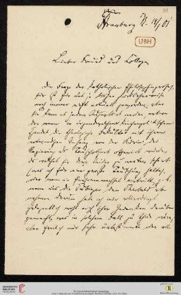 Brief von Wilhelm Windelband an Heinrich Rickert
