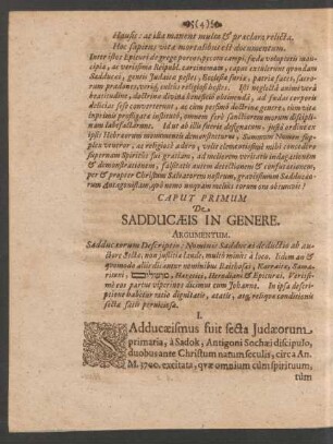 Caput Primum De Sadducaeis In Genere.
